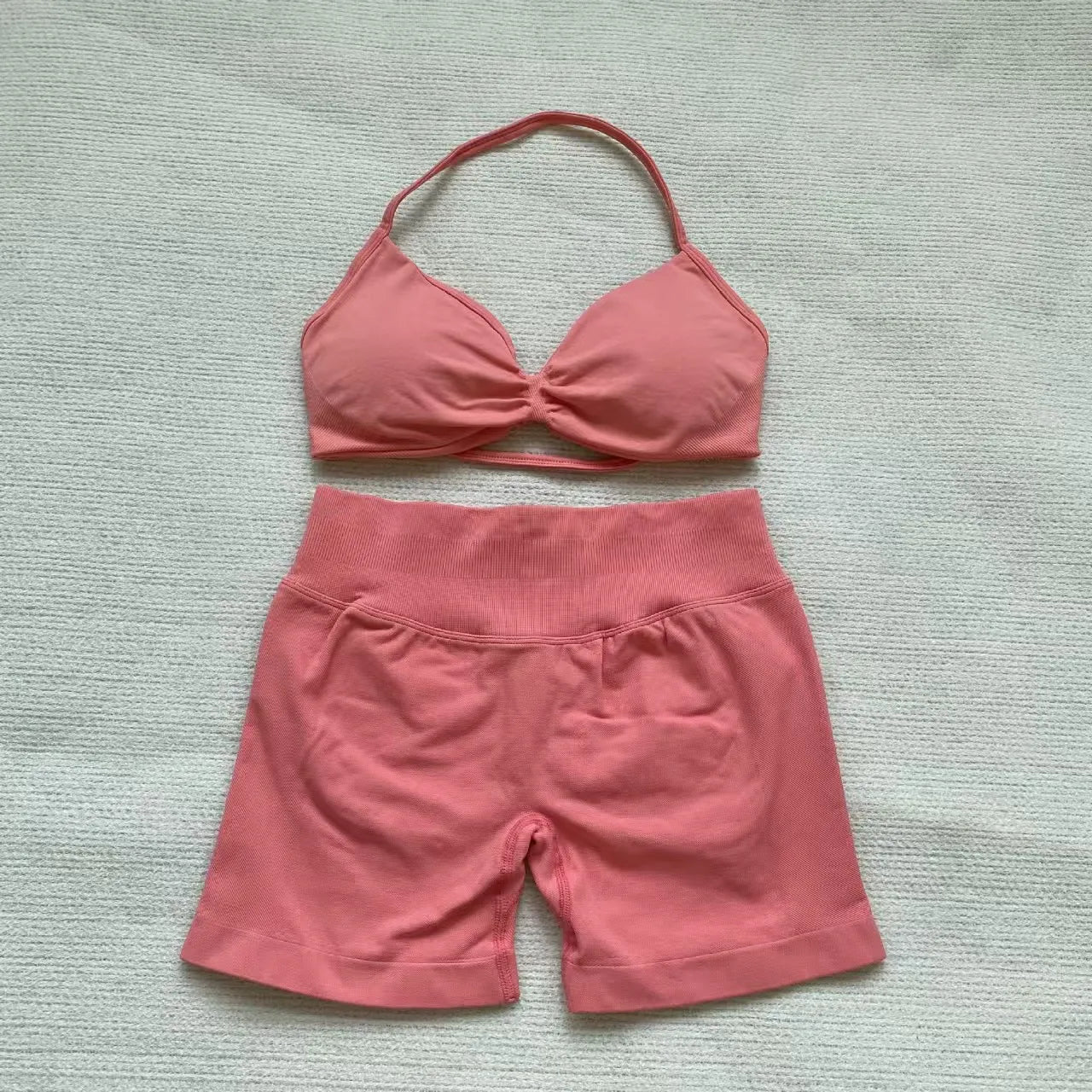 2PCS Gym Set Women Strappy Yoga Bra Top High Waist Workout Scrunch Shorts Sports Suit Seamless Yoga Set Fitness