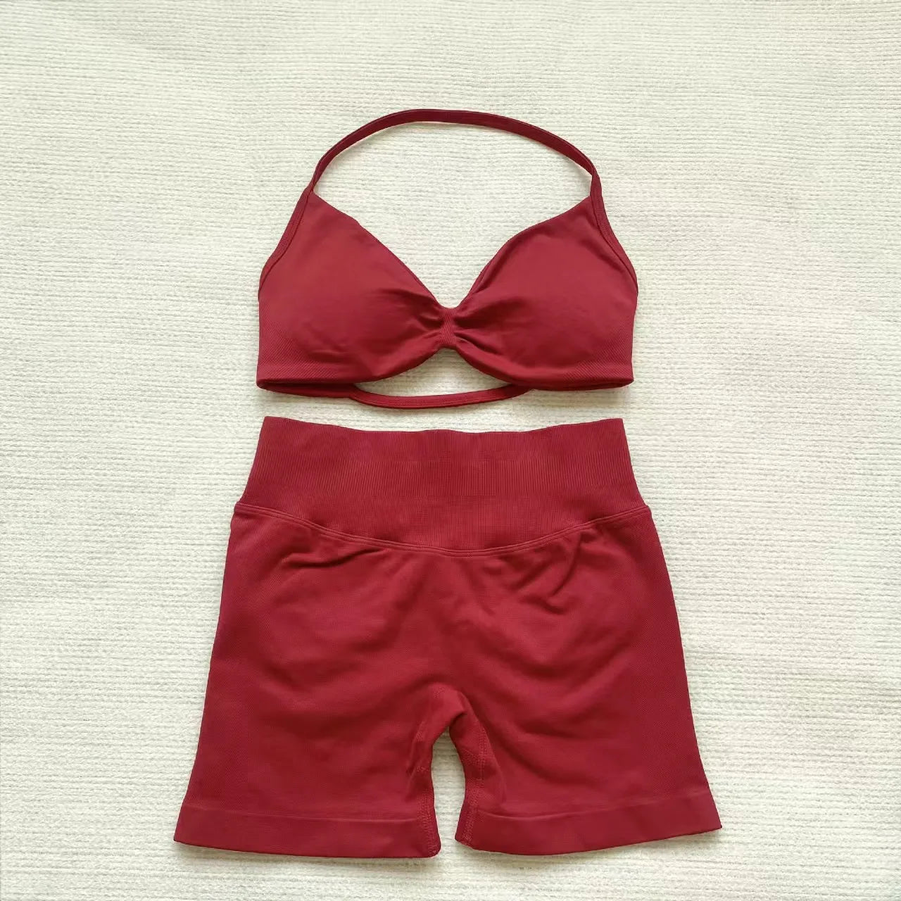 2PCS Gym Set Women Strappy Yoga Bra Top High Waist Workout Scrunch Shorts Sports Suit Seamless Yoga Set Fitness