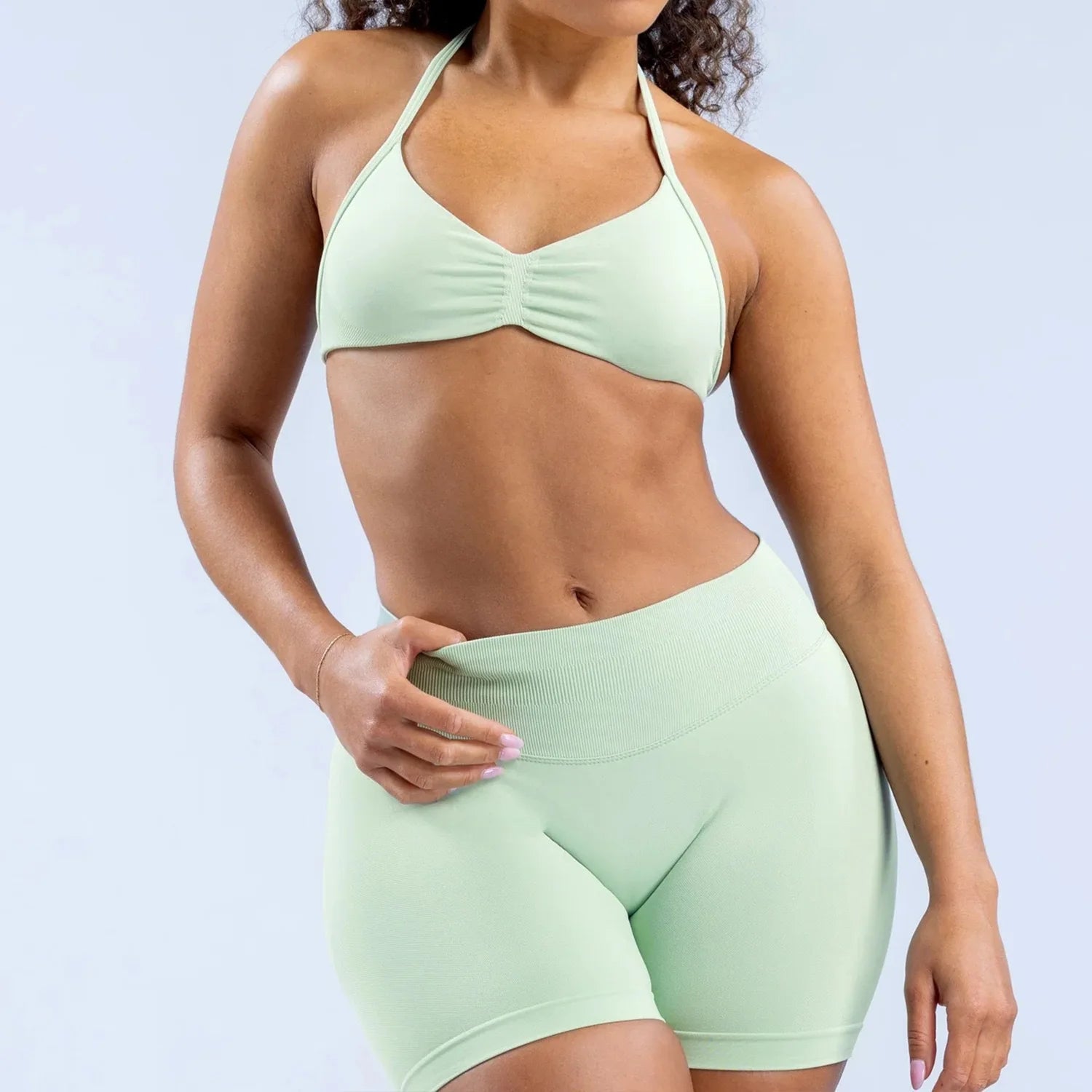 2PCS Gym Set Women Strappy Yoga Bra Top High Waist Workout Scrunch Shorts Sports Suit Seamless Yoga Set Fitness